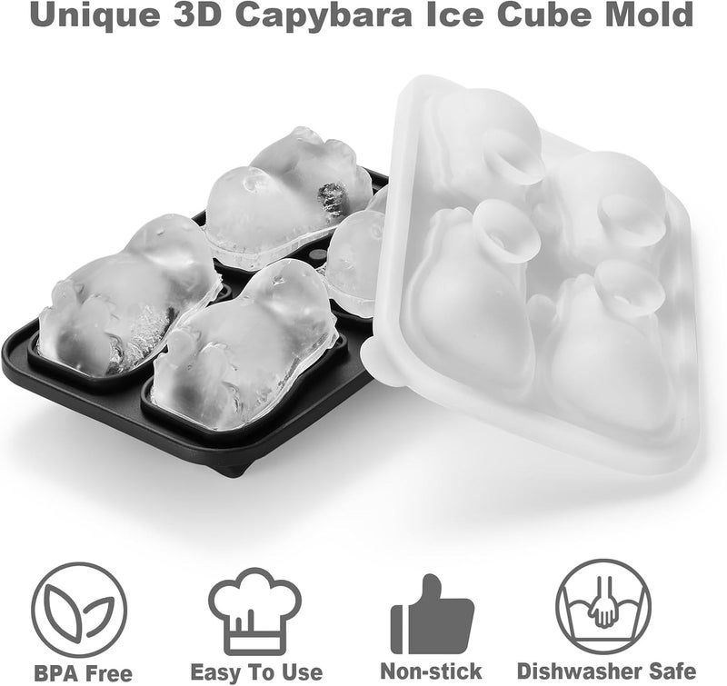 ACOOKEE Capybara Ice Cube Tray Fun Shapes, Odd Novelty Cute Capybara Gifts Stuff, 2.2" Large Silicone Whiskey Ice Mold for Cocktails,Bourbon,Brandy, w/Funne - Image 3